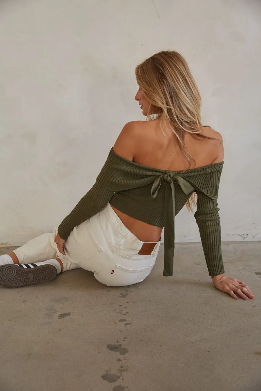 Kara Off the Shoulder Bow Back Sweater