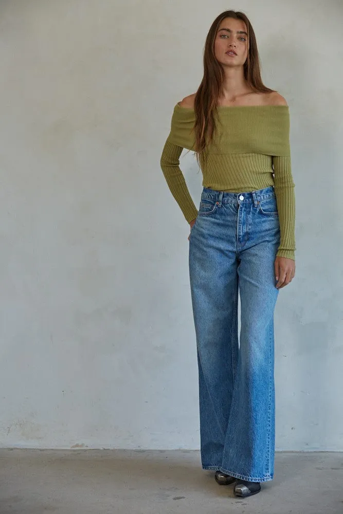 Kari- Ribbed Fold Over Sweater