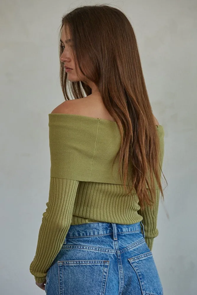 Kari- Ribbed Fold Over Sweater