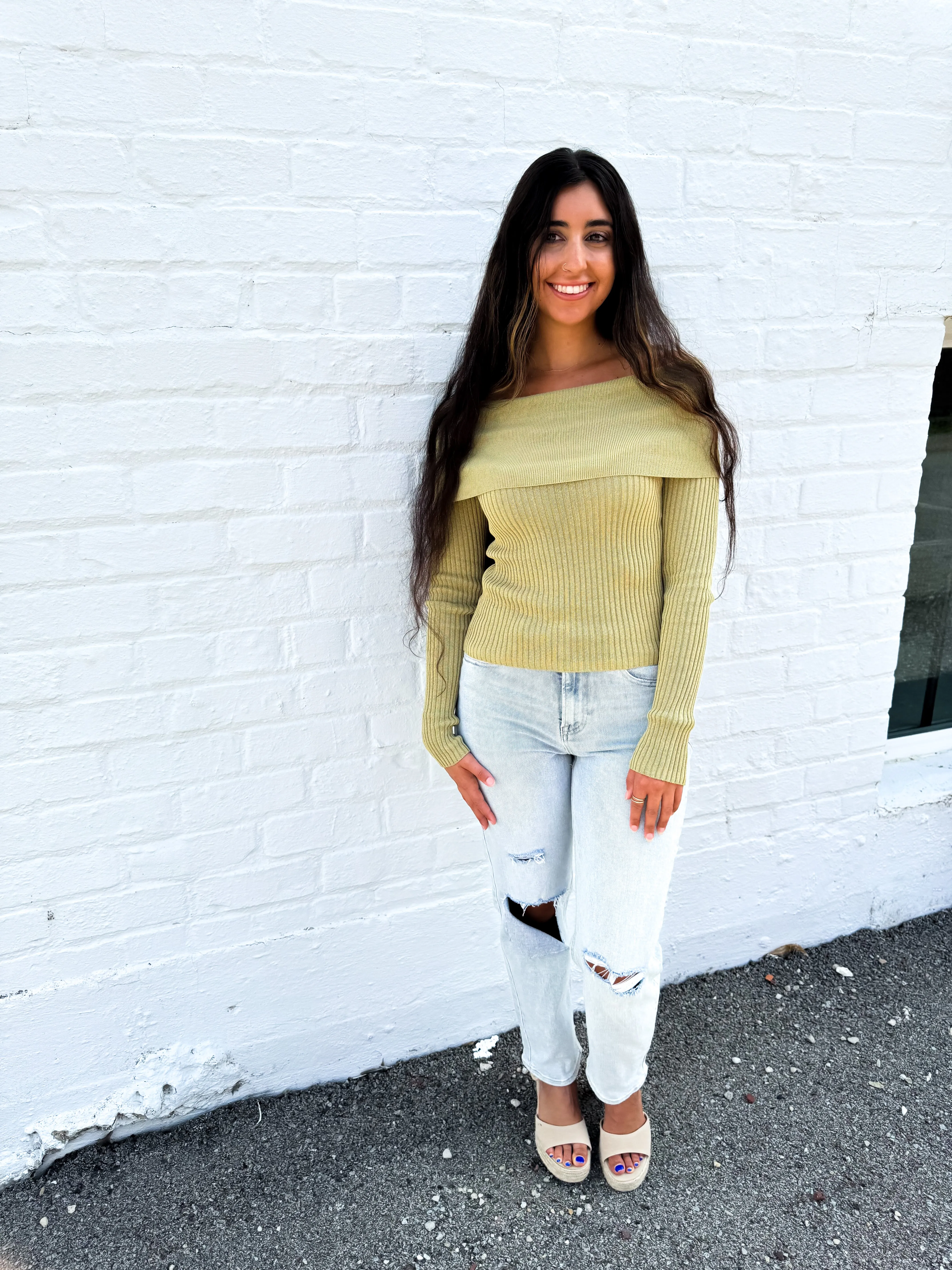 Kari- Ribbed Fold Over Sweater
