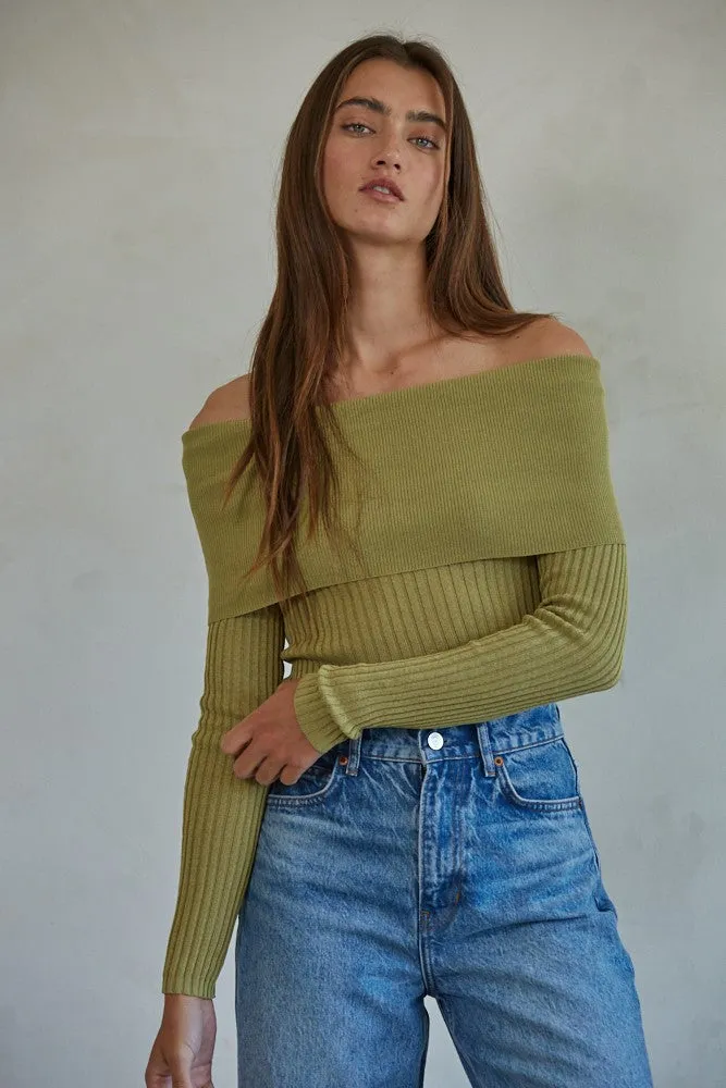 Kari- Ribbed Fold Over Sweater