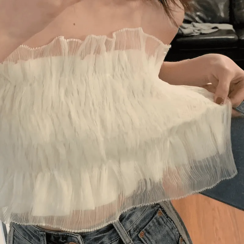 Kawaii Multi-layered Falbala Mesh Tube Top