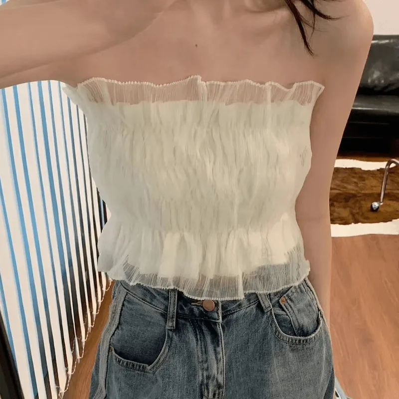 Kawaii Multi-layered Falbala Mesh Tube Top