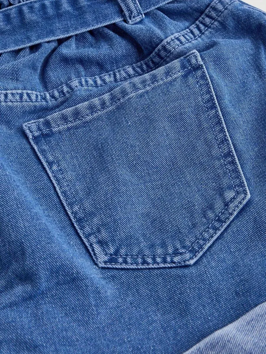 Kaylie Denim Shorts Women High-Waist Tie Belted in Blue