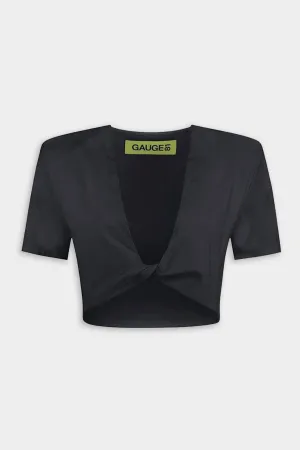 Keila Front Twist Crop T-Shirt in Black