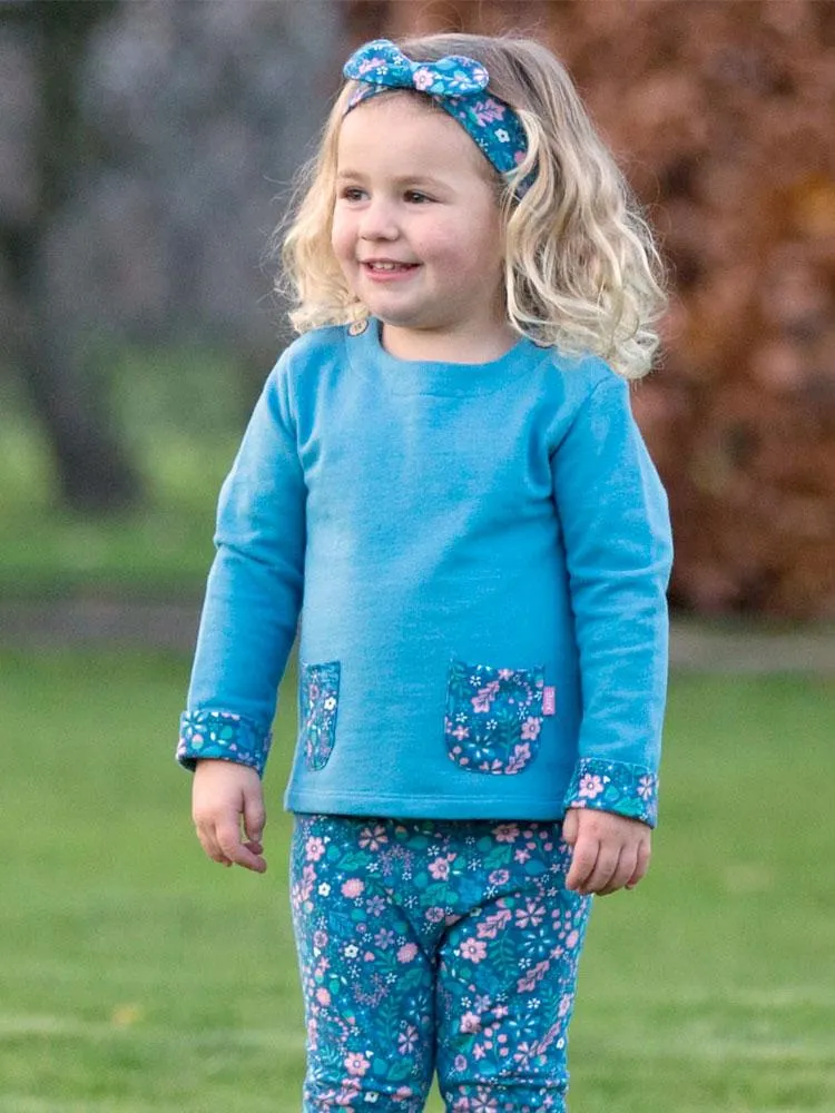 KITE Organic - Girls Blue Sweatshirt with Floral Print from 0-3 months