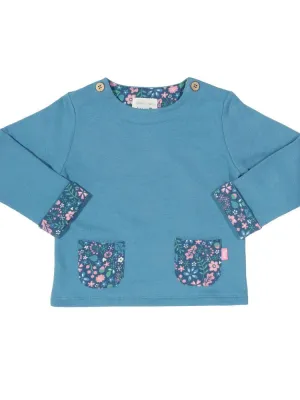 KITE Organic - Girls Blue Sweatshirt with Floral Print from 0-3 months