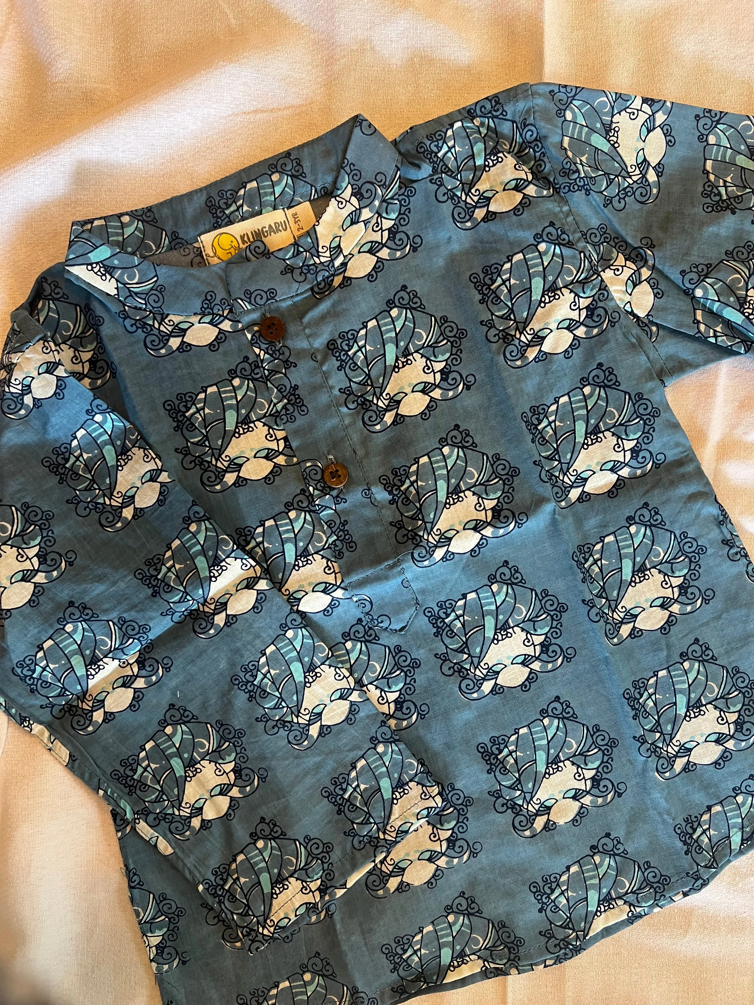 Klingaru Full Sleeves Short Kurta - Blue Turban