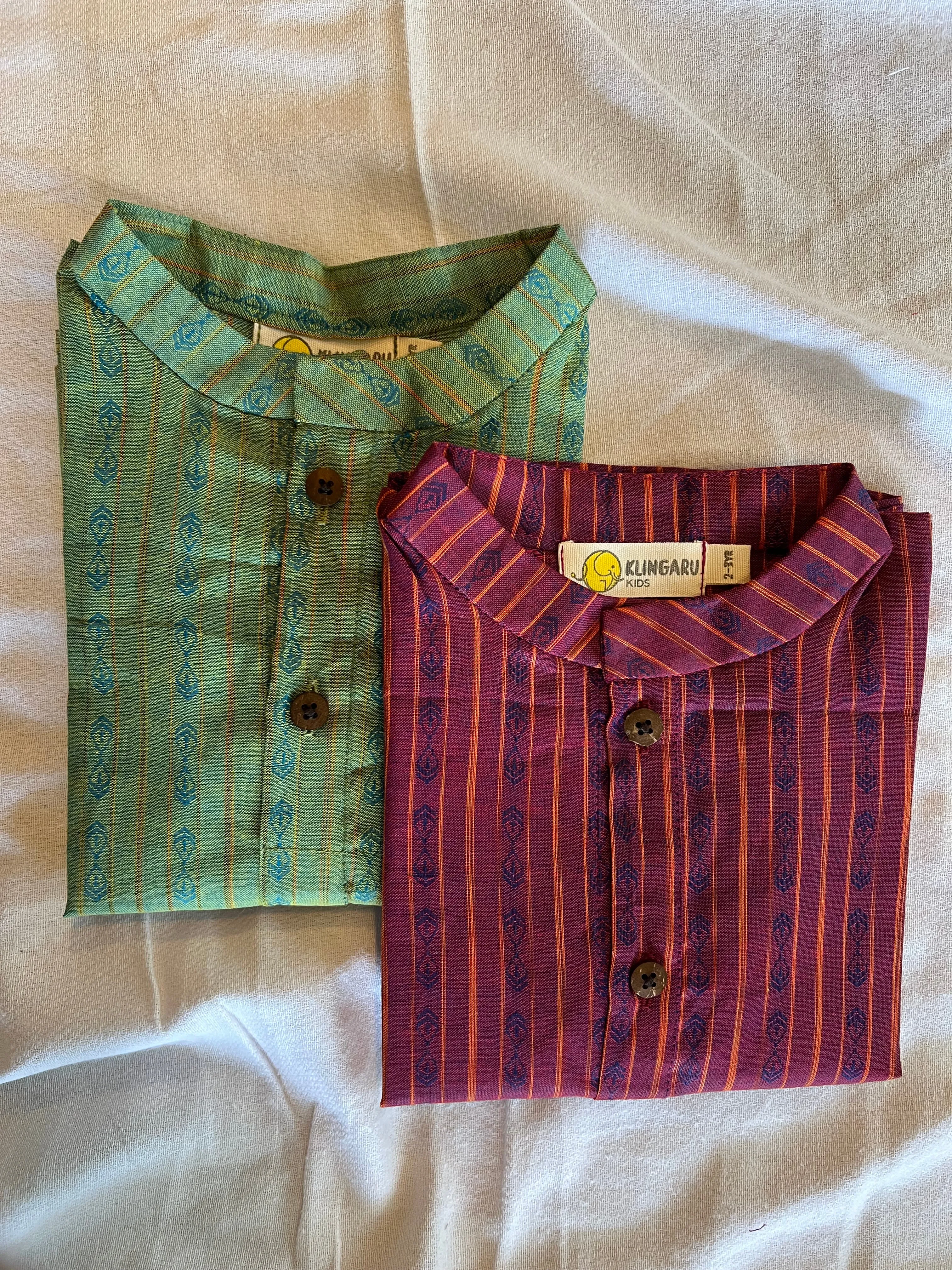 Klingaru Full Sleeves Short Kurta - South Cotton Green and Maroon