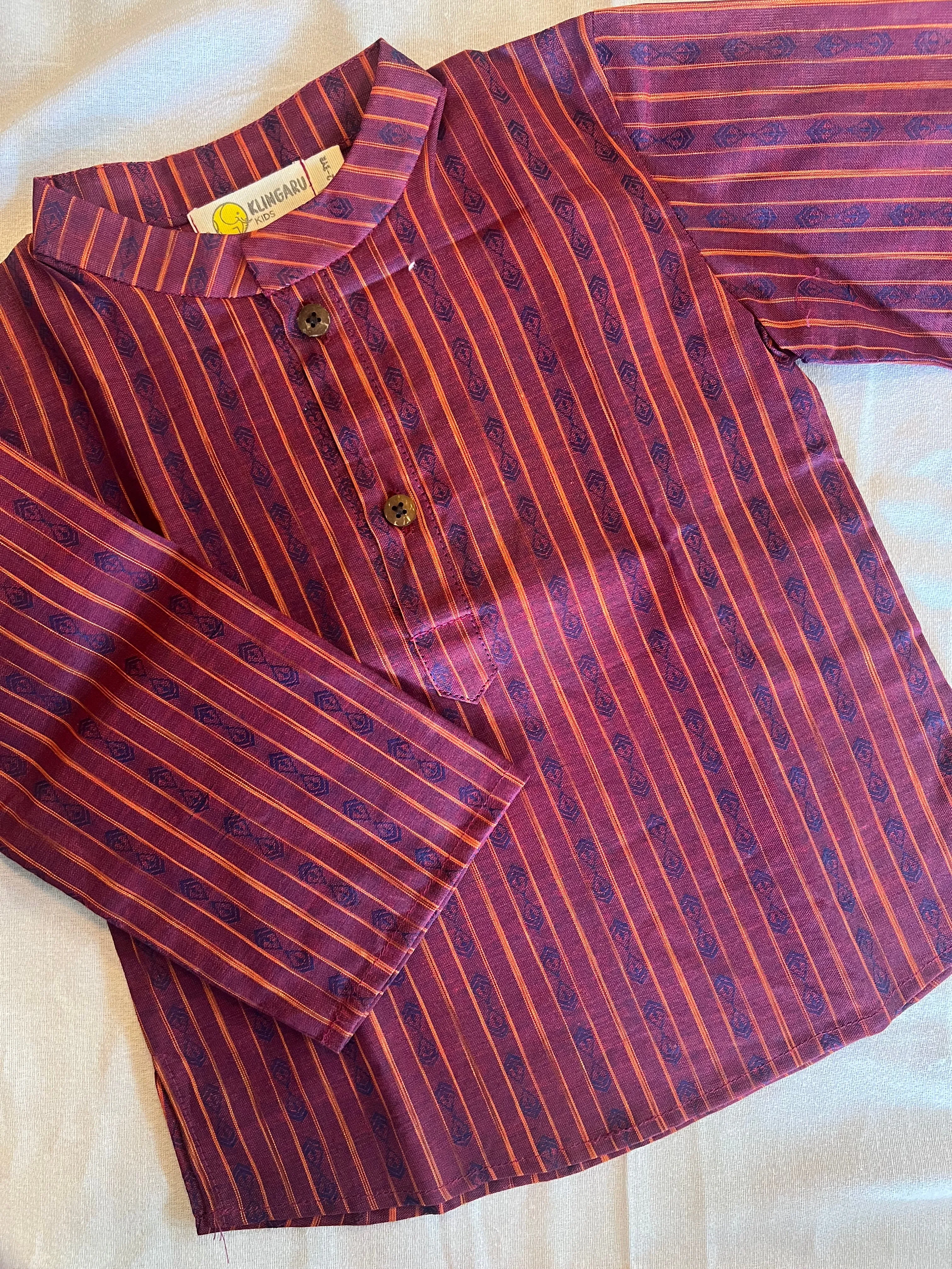 Klingaru Full Sleeves Short Kurta - South Cotton Green and Maroon