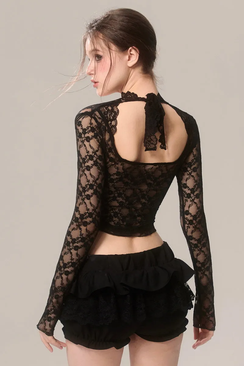 Lace Halter Neck Off Shoulder Top
