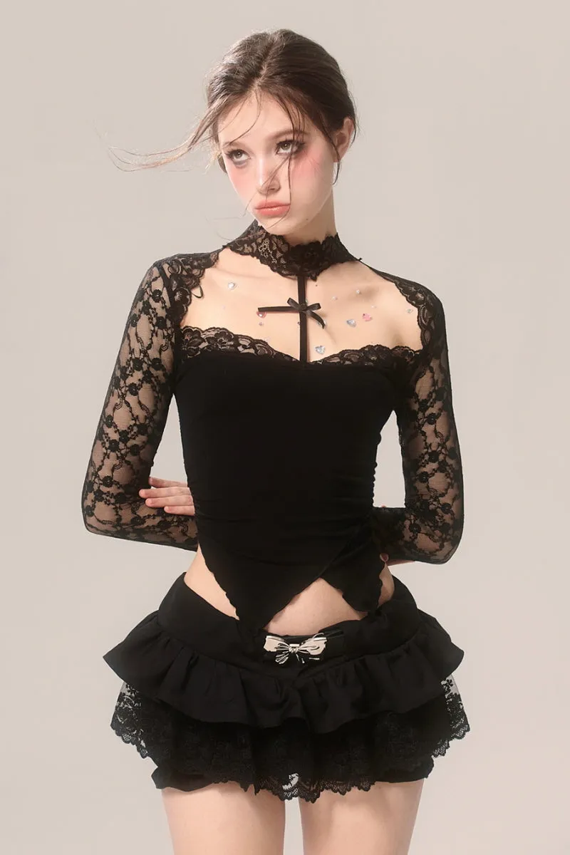 Lace Halter Neck Off Shoulder Top