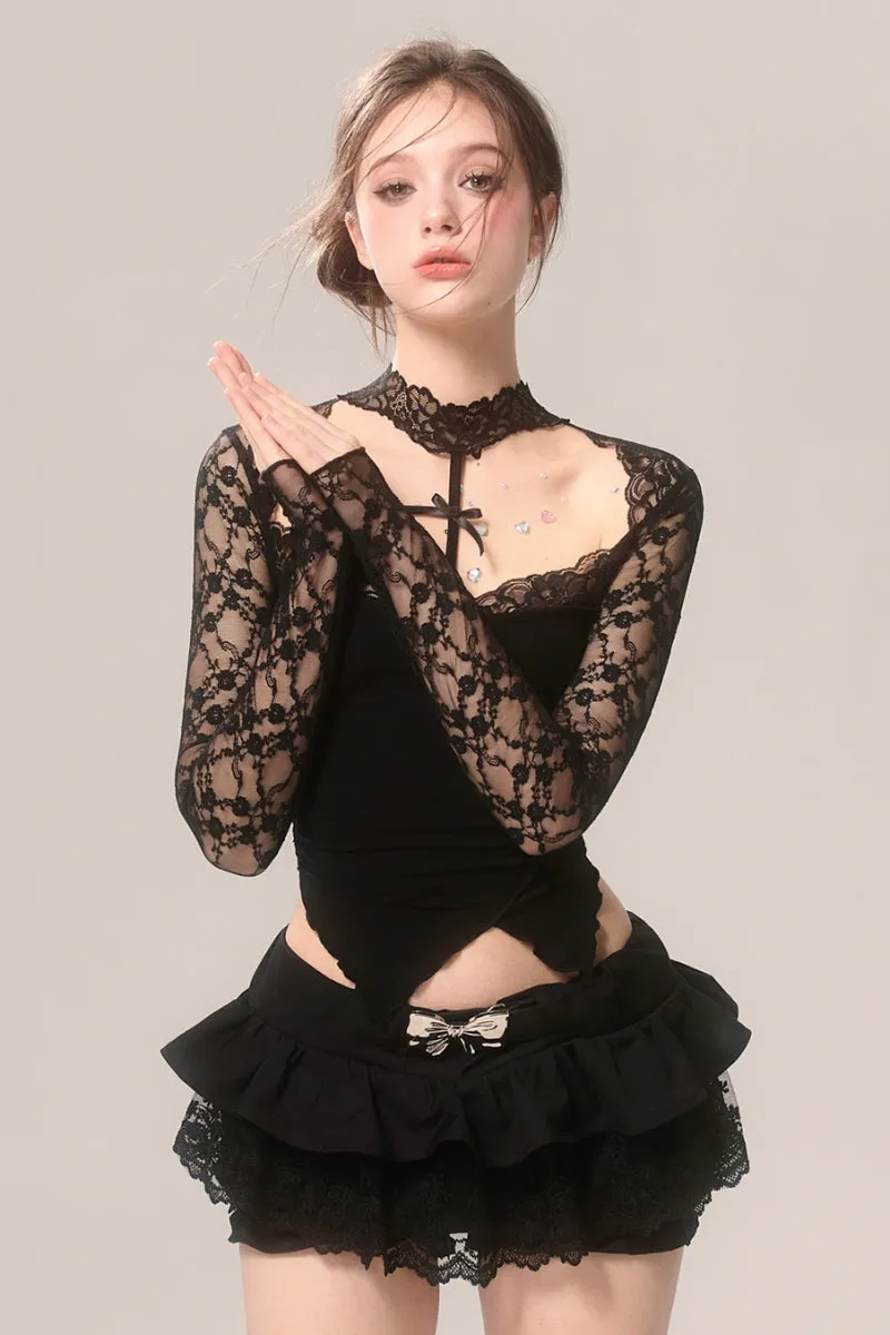 Lace Halter Neck Off Shoulder Top
