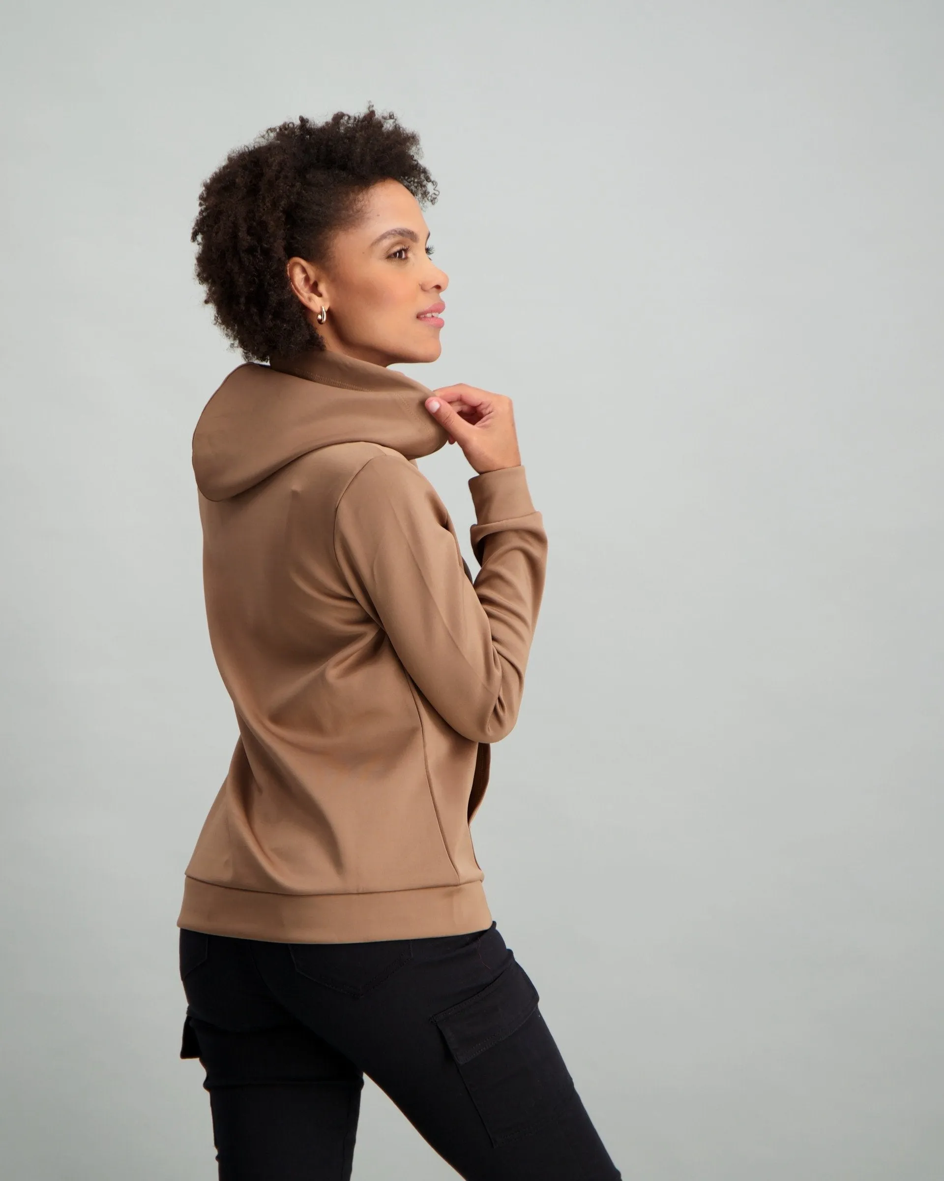 Ladies Hooded Fleece Top - Stone