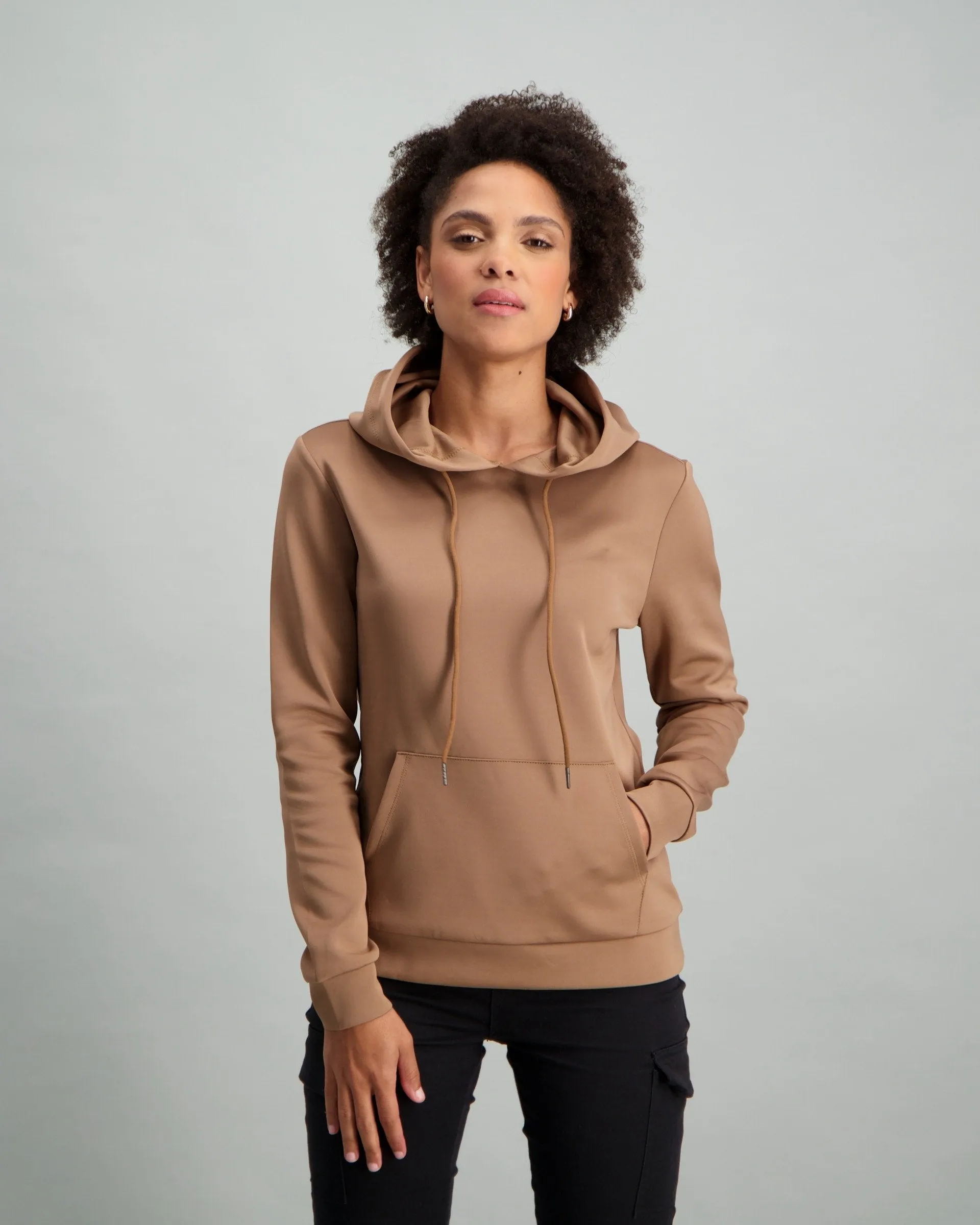 Ladies Hooded Fleece Top - Stone