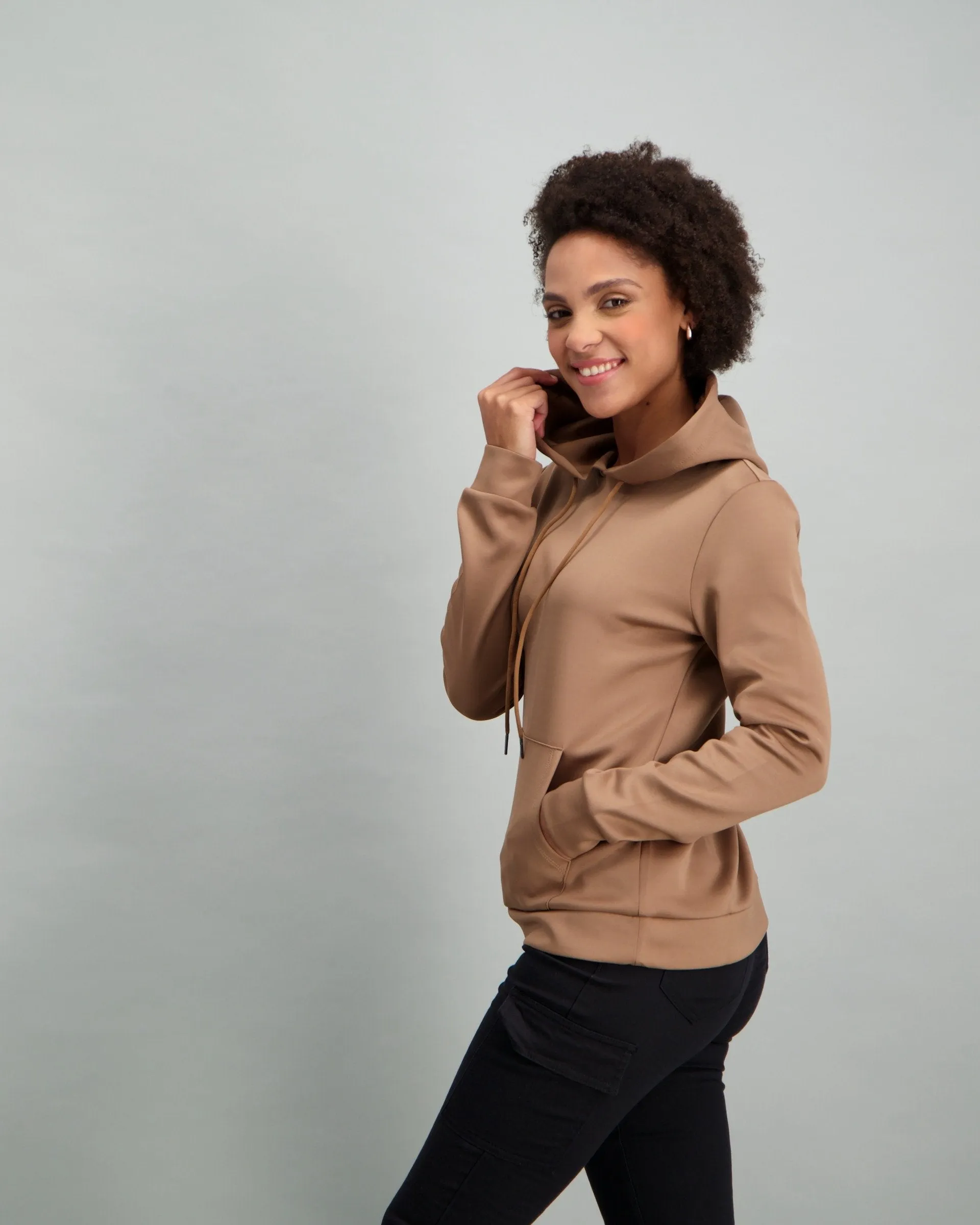 Ladies Hooded Fleece Top - Stone