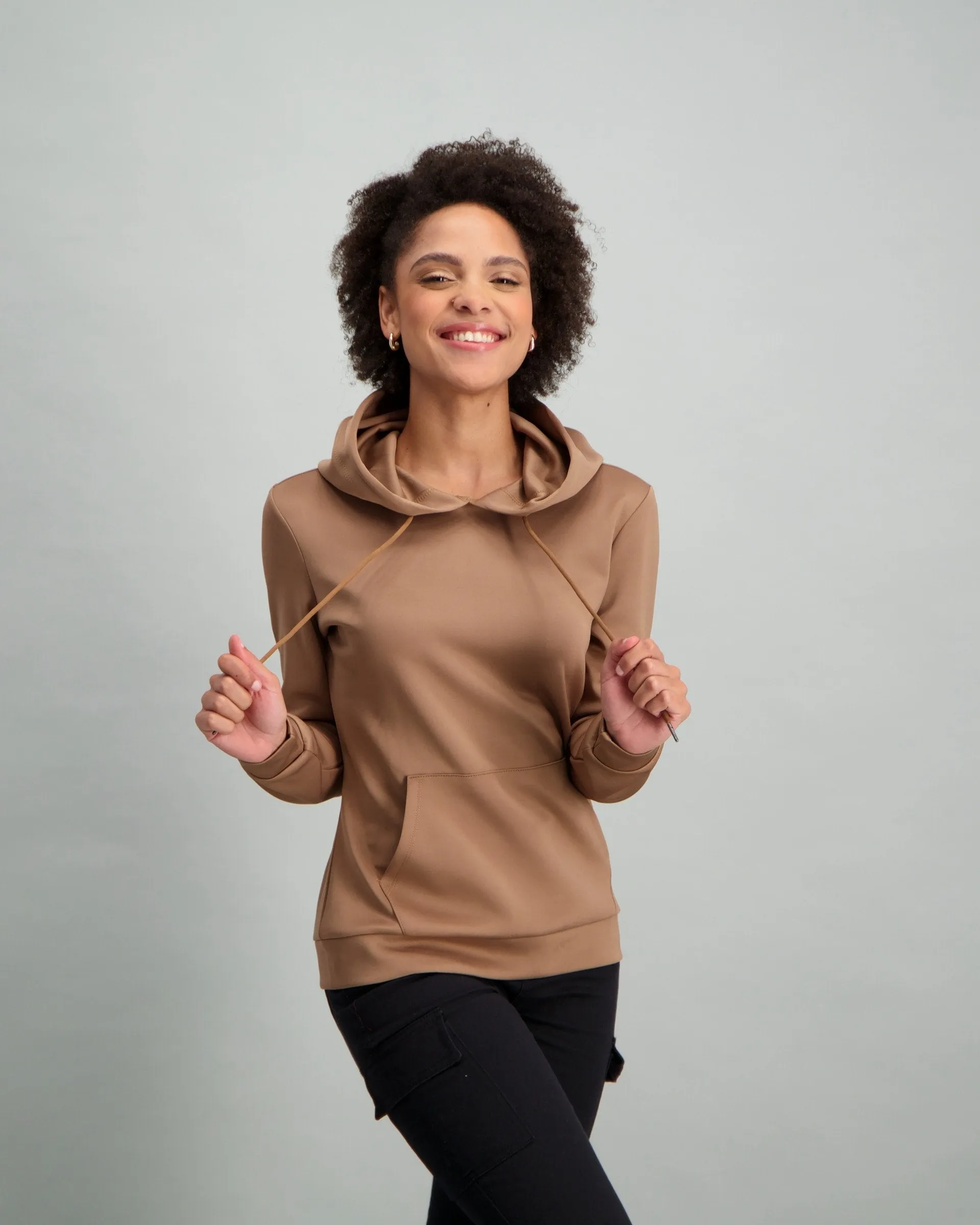 Ladies Hooded Fleece Top - Stone