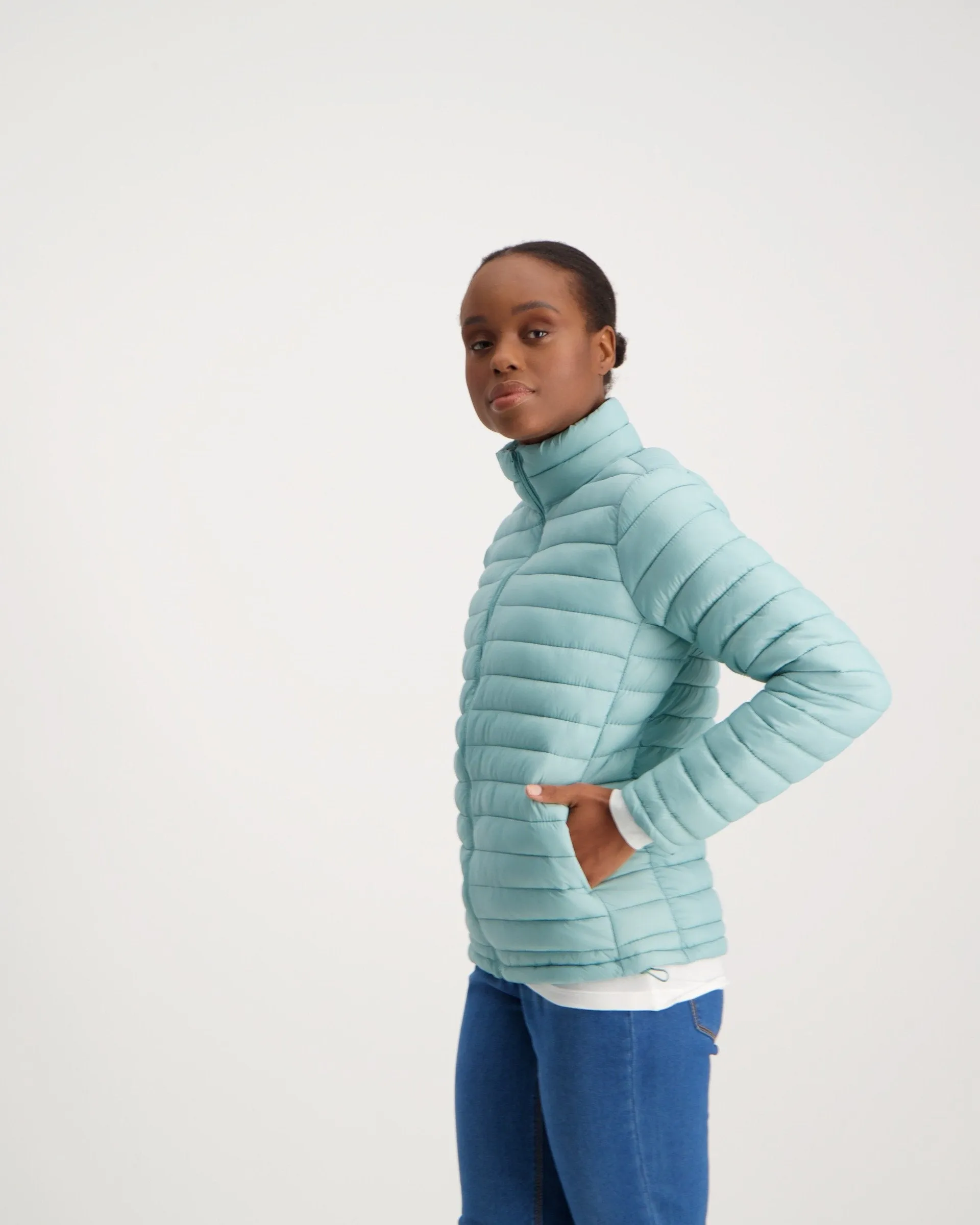 Ladies-Long Sleeve Feather Puffer - Mint