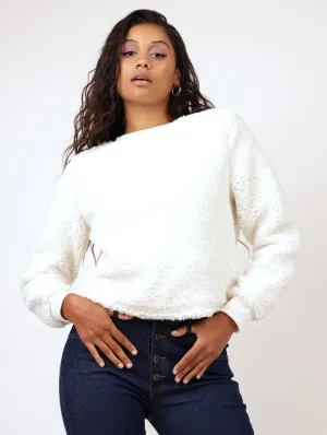 Ladies Teddy Fleece Crew Pullover - Cream