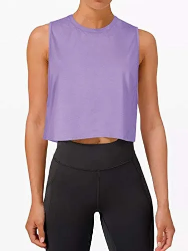 LASLULU Womens Workout Top Sleeveless Sport Shirts Flowy Crop Casual Tunic Tops Athletic Muscle Tank Running Yoga Tank Top Gym Crop Top for Teen Girls(Purple Medium)