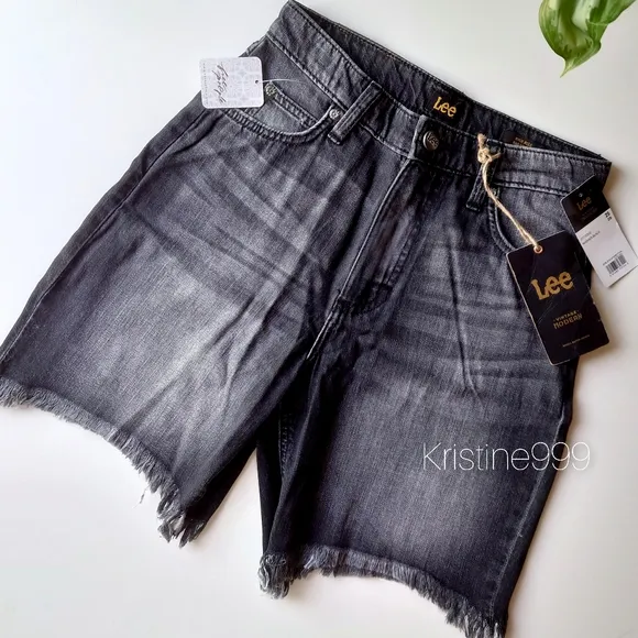 Lee High Rise 90's Long Shorts Washed Black Wash sz 25 NWT