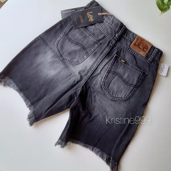 Lee High Rise 90's Long Shorts Washed Black Wash sz 25 NWT