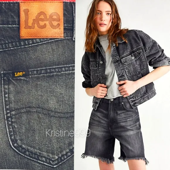 Lee High Rise 90's Long Shorts Washed Black Wash sz 25 NWT