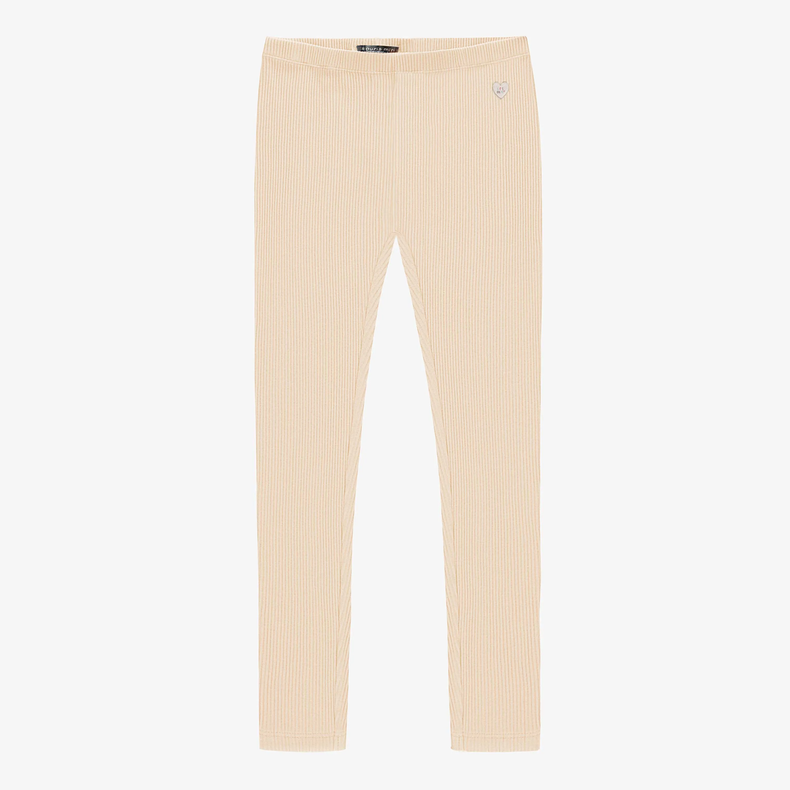Legging beige en maille côtelée épais et extensible, enfant || Beige leggings in thick and stretchy rib knit, child