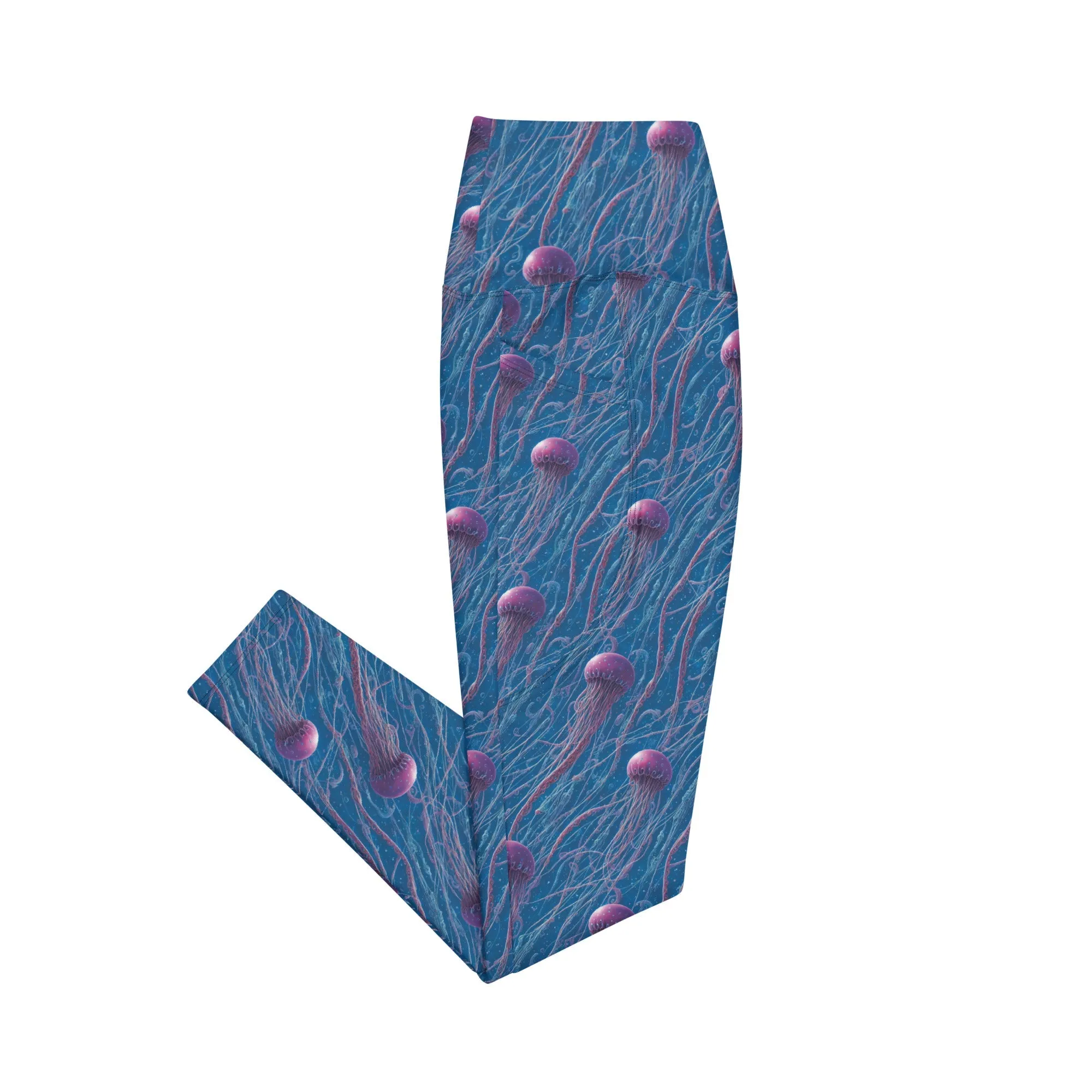Leggings with Pockets Blue and Violet Jellyfishes