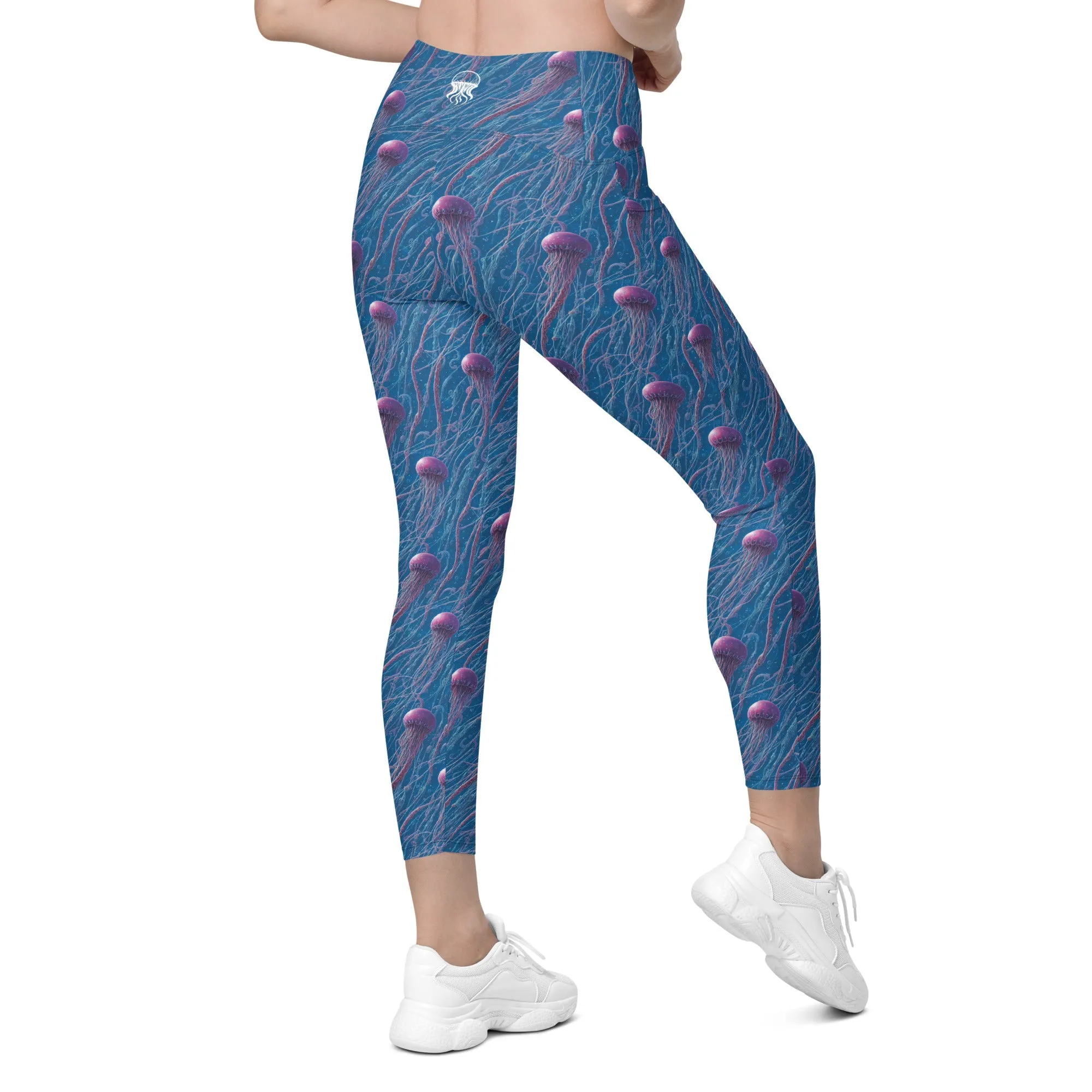 Leggings with Pockets Blue and Violet Jellyfishes