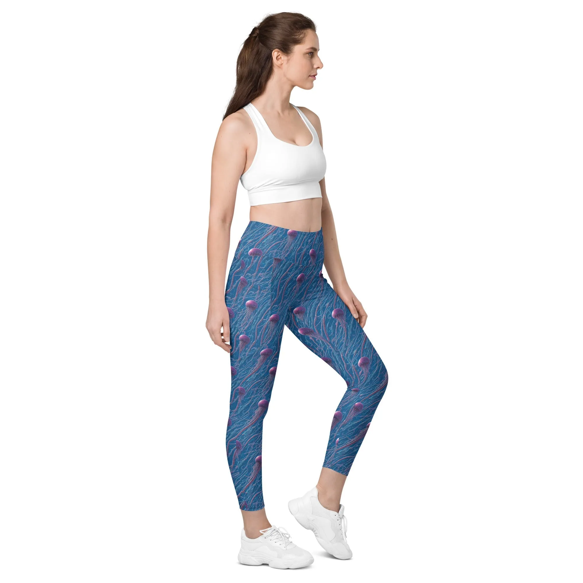 Leggings with Pockets Blue and Violet Jellyfishes
