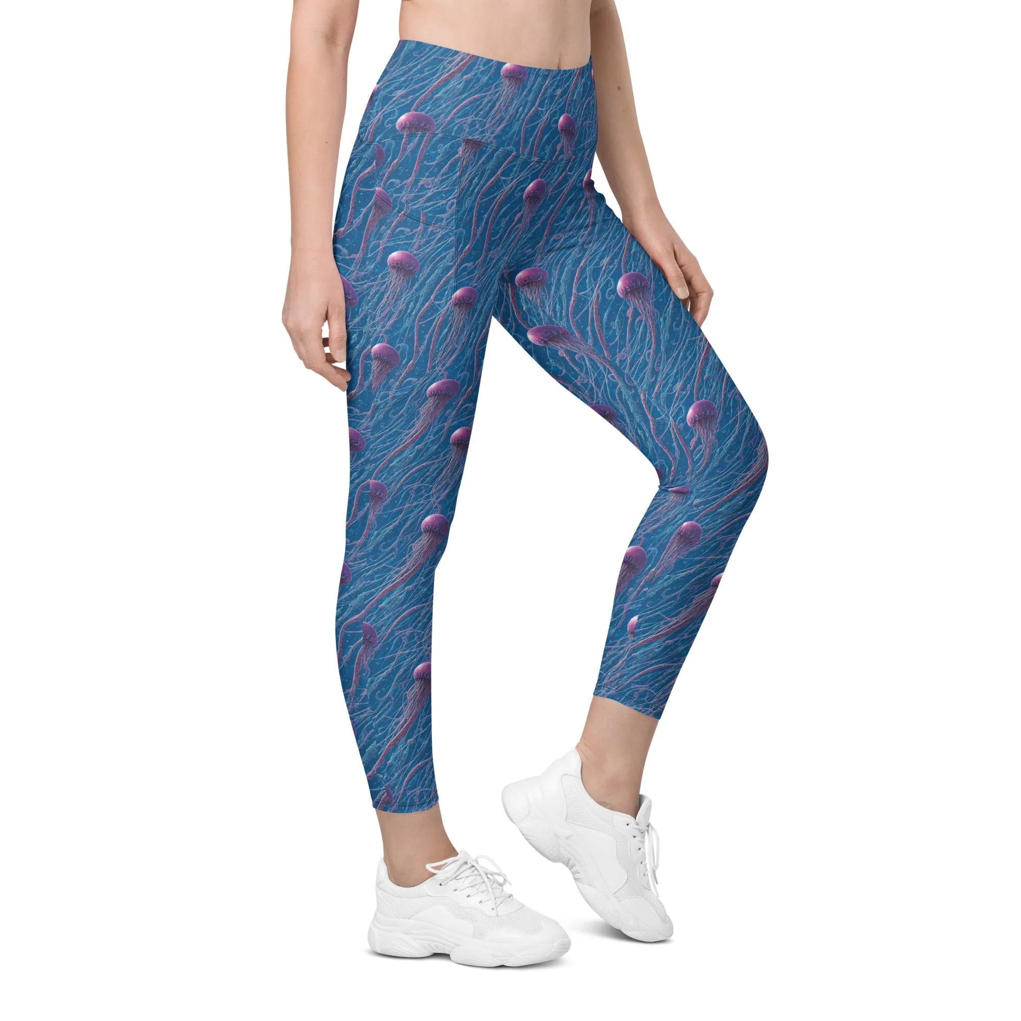 Leggings with Pockets Blue and Violet Jellyfishes