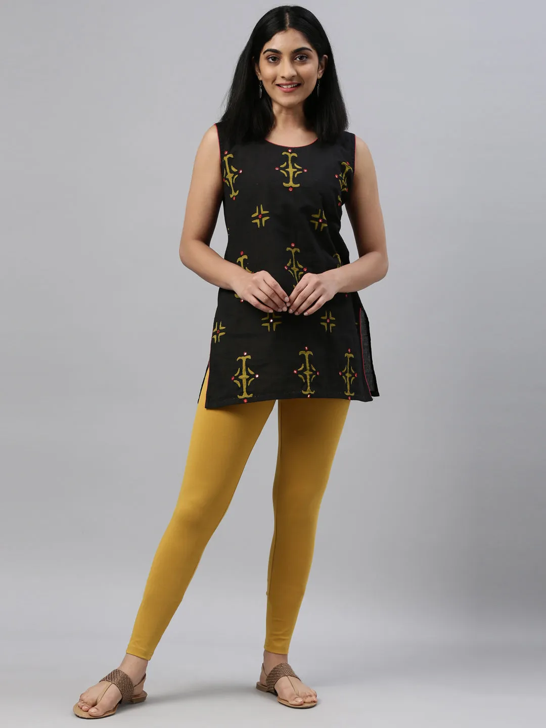 Light Mustard Cotton Stretch Ankle Length Leggings