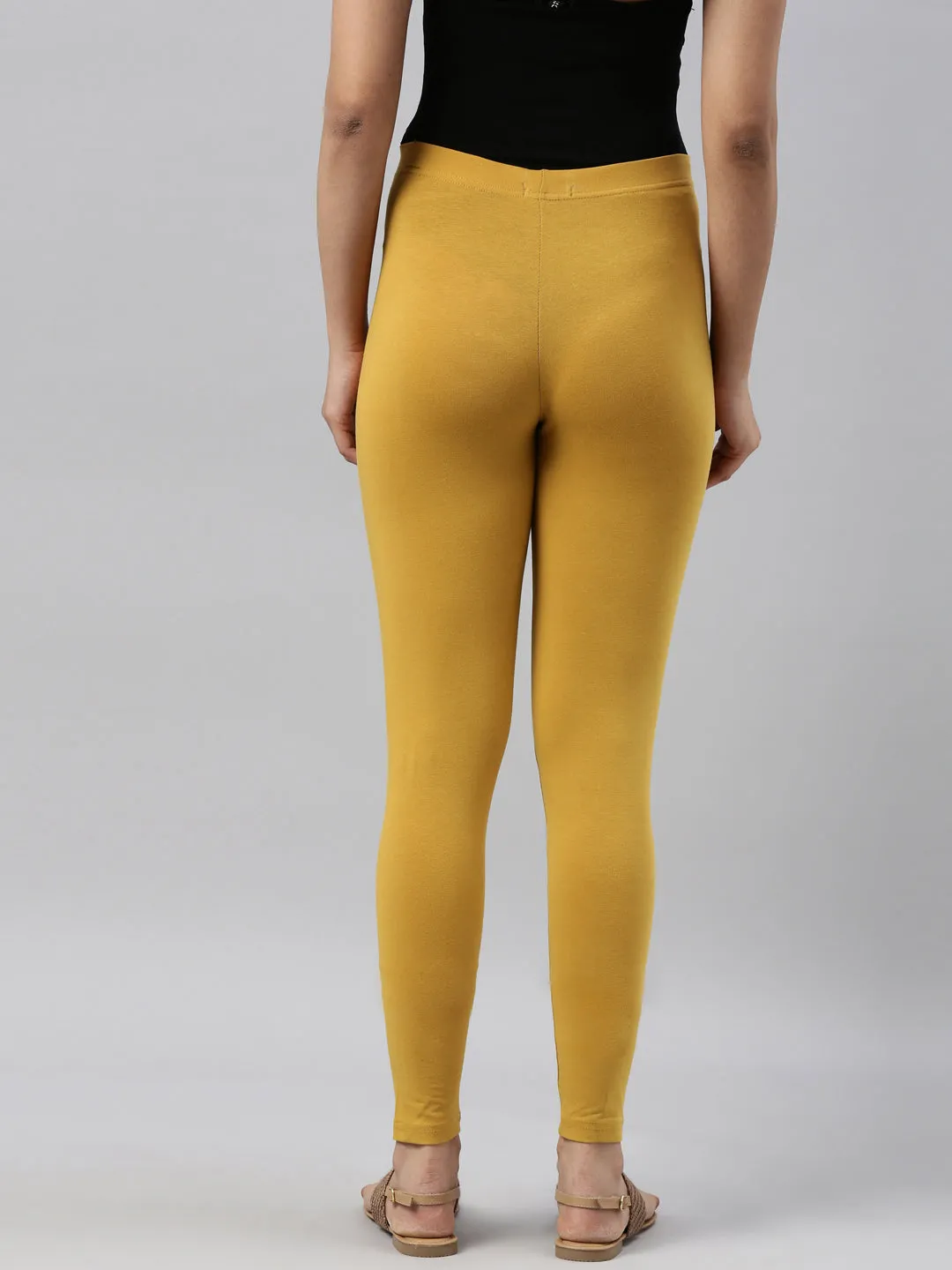 Light Mustard Cotton Stretch Ankle Length Leggings