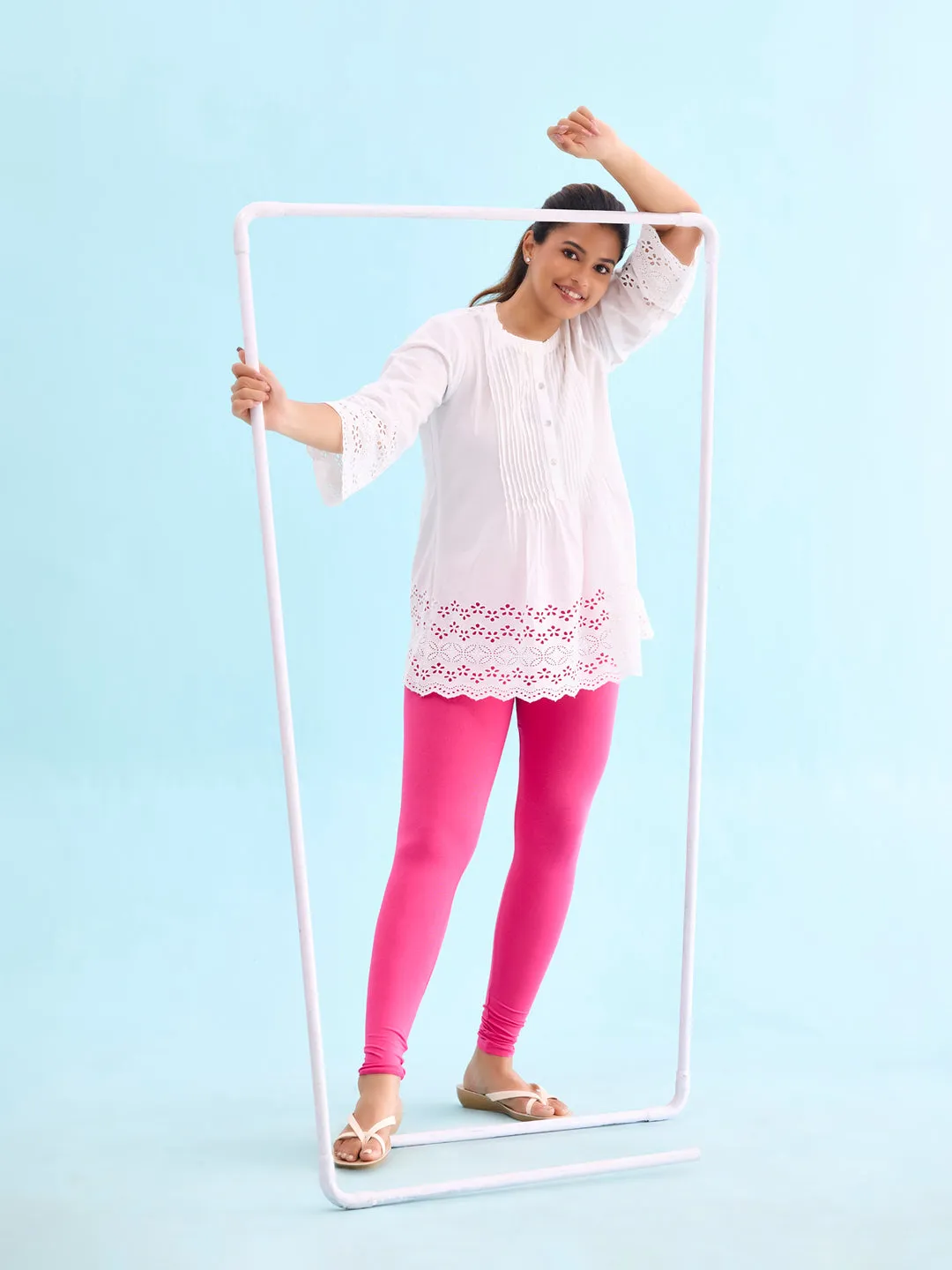 Light Rose Cotton Stretch Ankle Length Leggings