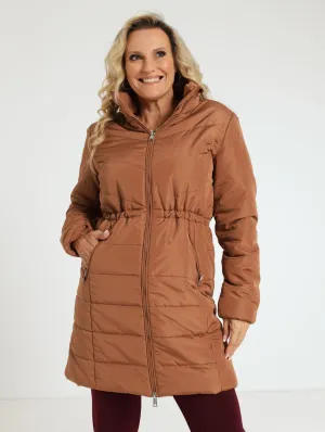 Long Quilted Puffer Jacket - Camel