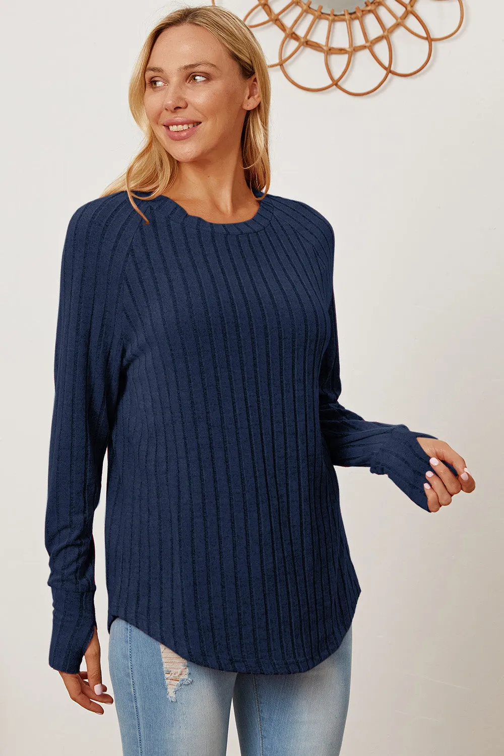 Lonnie Basic Bae Full Size Ribbed Thumbhole Sleeve T-Shirt