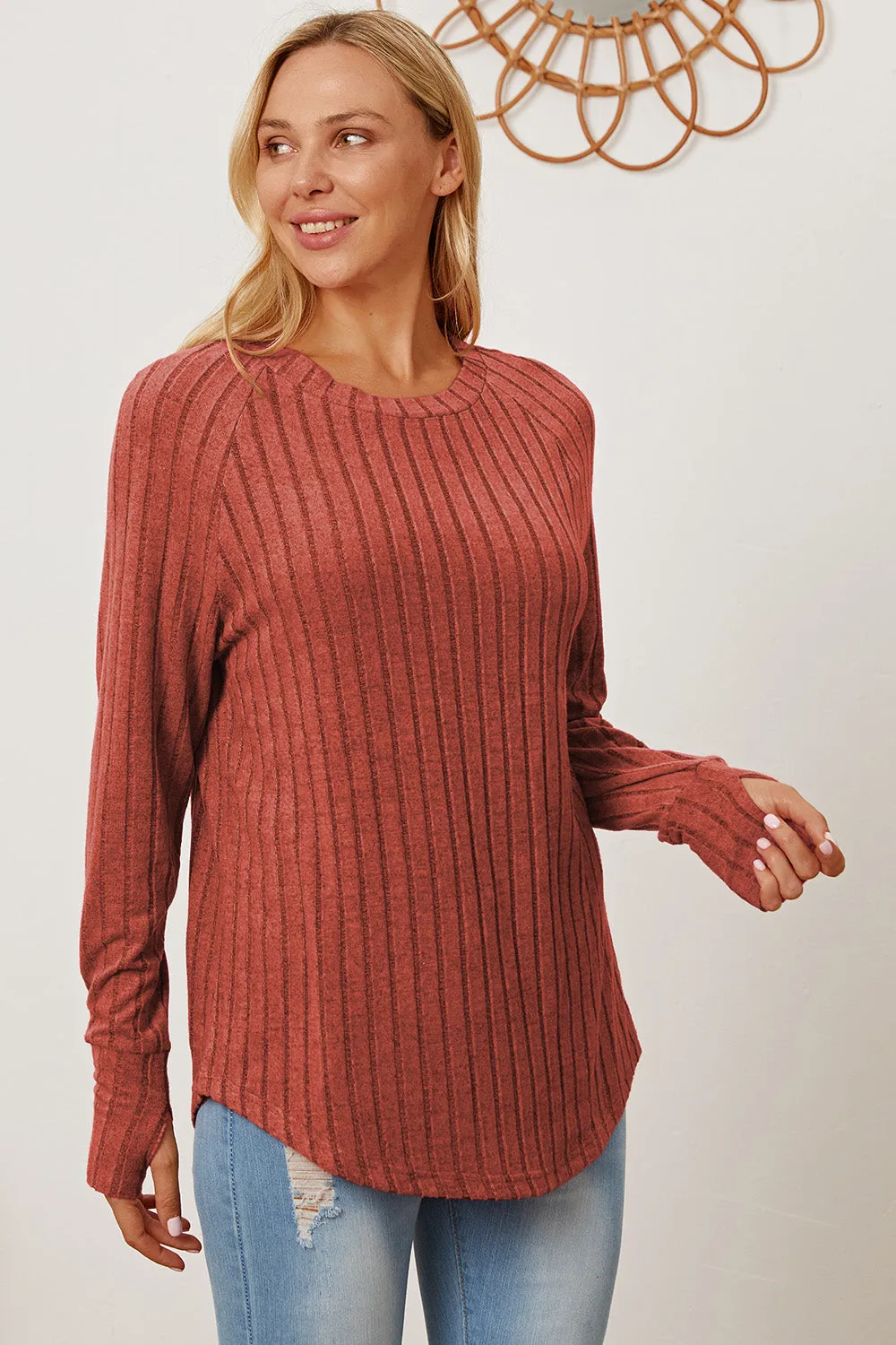 Lonnie Basic Bae Full Size Ribbed Thumbhole Sleeve T-Shirt