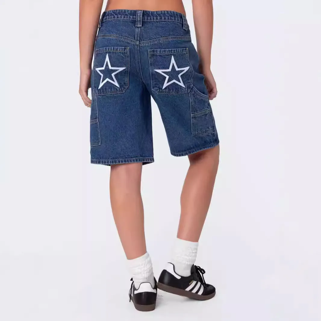 Loose Fit Printed Casual Fashion Denim Shorts for Women