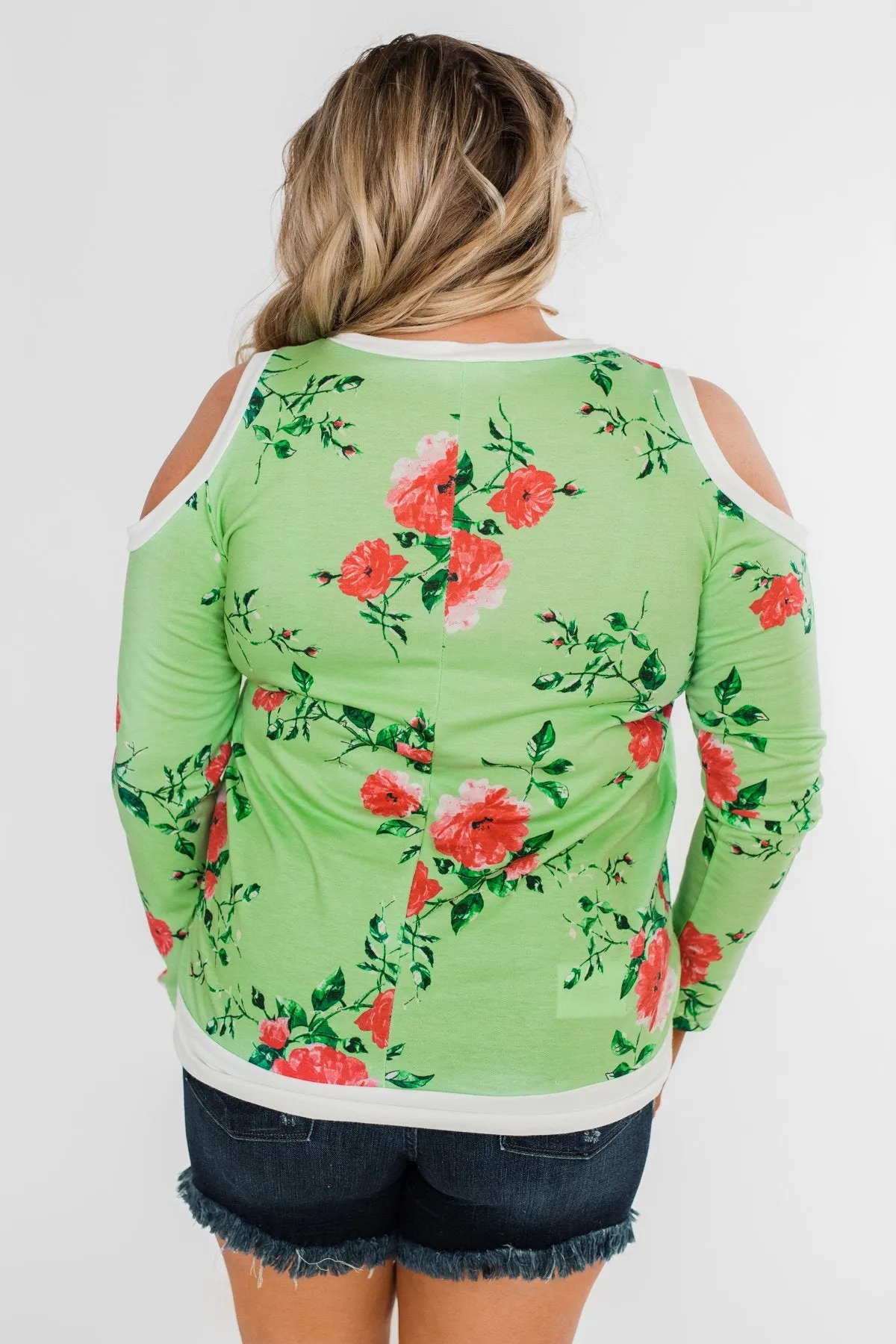 Made to Stand Out Floral Cold Shoulder Top- Shamrock Green