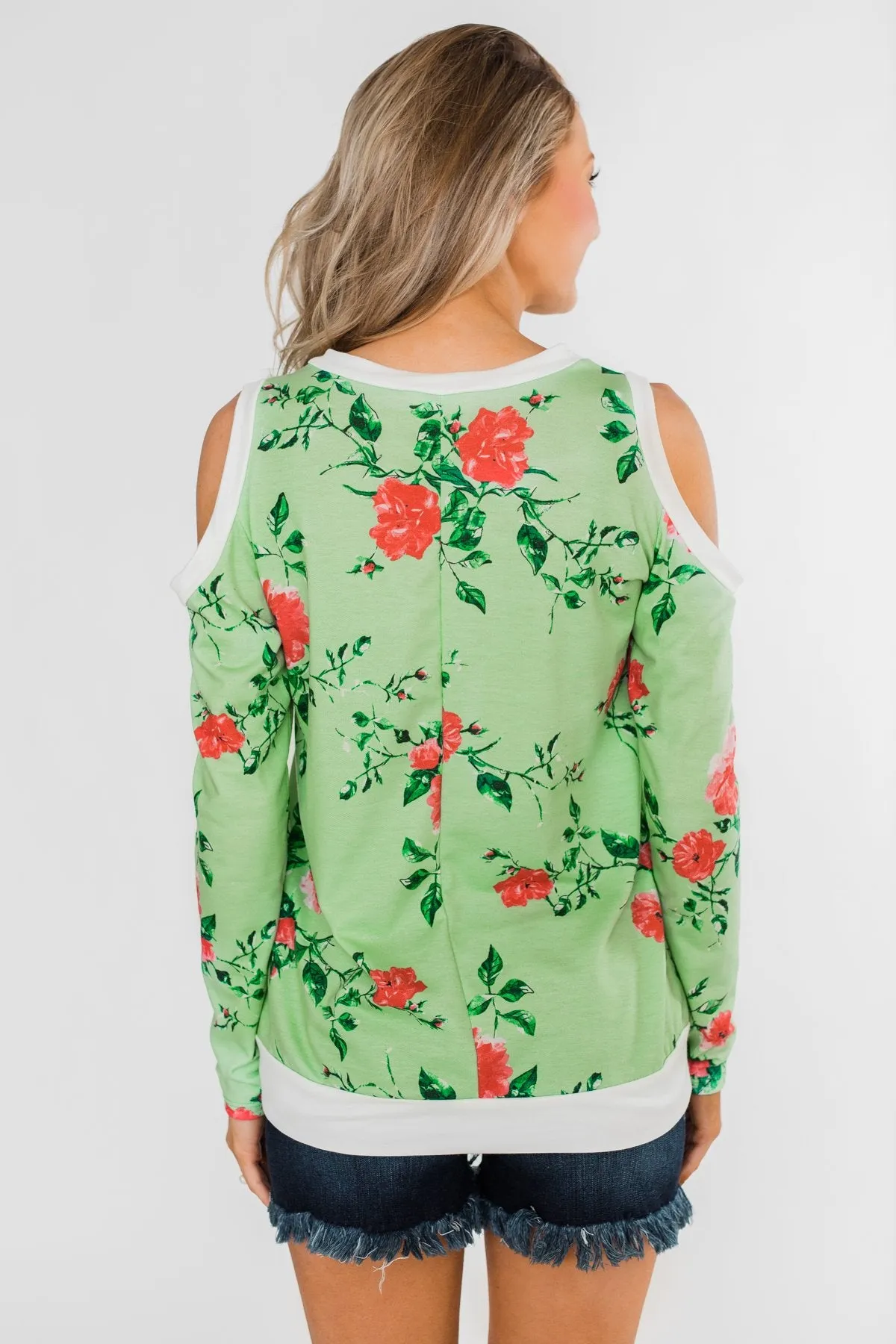 Made to Stand Out Floral Cold Shoulder Top- Shamrock Green