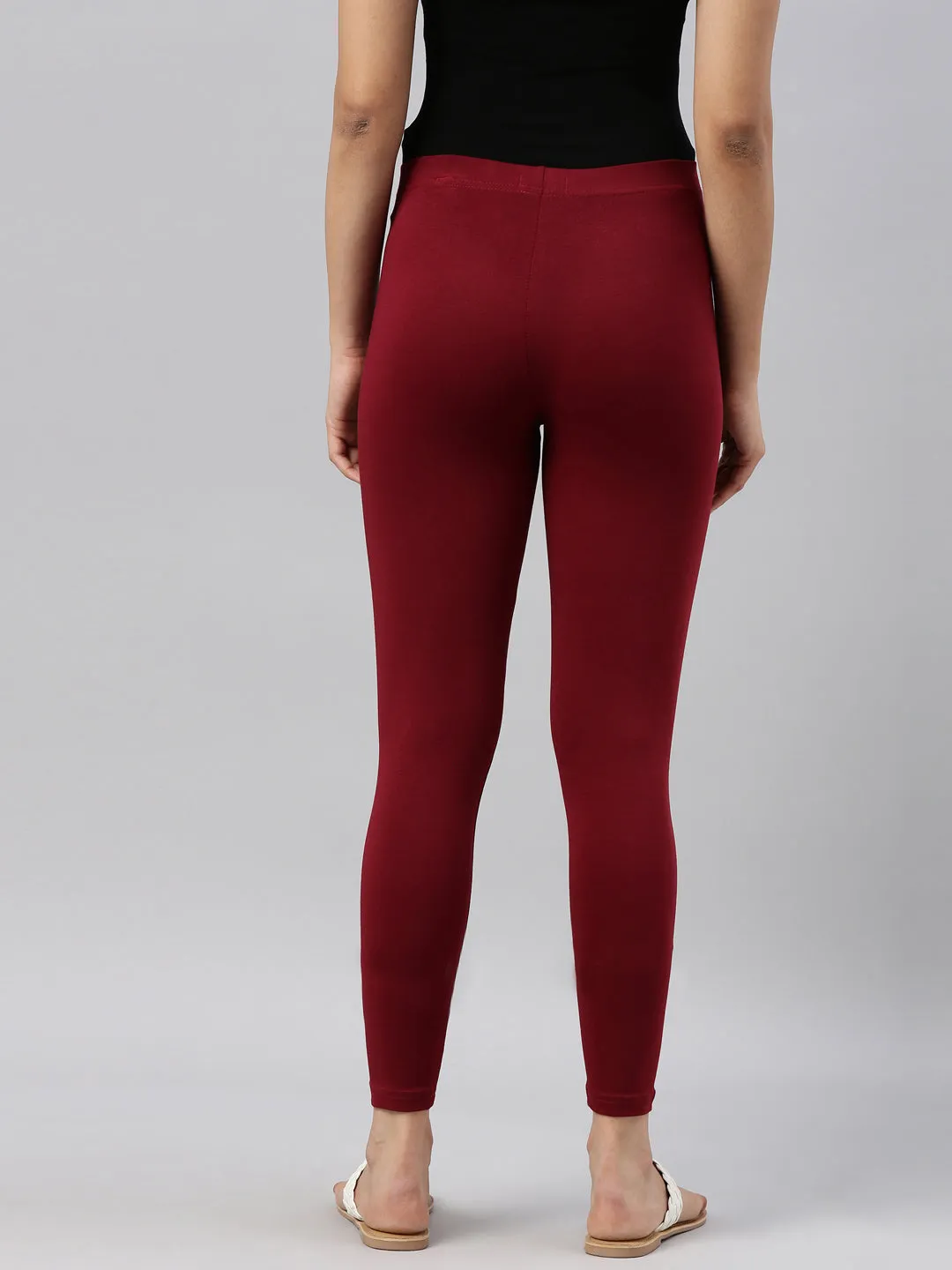 Maroon Cotton Stretch Ankle Length Leggings