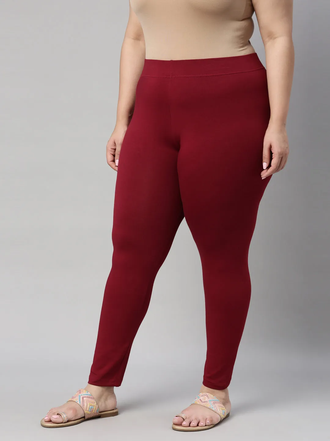 Maroon Cotton Stretch Ankle Length Leggings