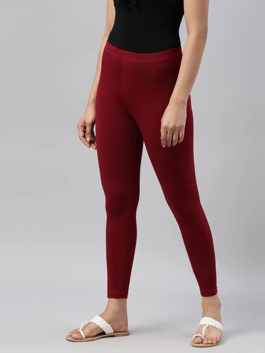 Maroon Cotton Stretch Ankle Length Leggings