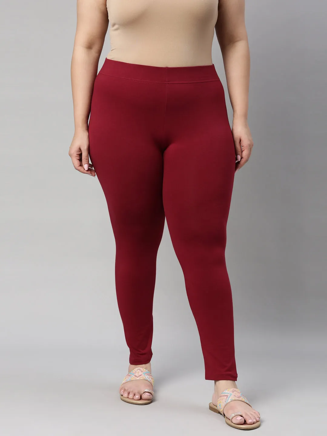 Maroon Cotton Stretch Ankle Length Leggings