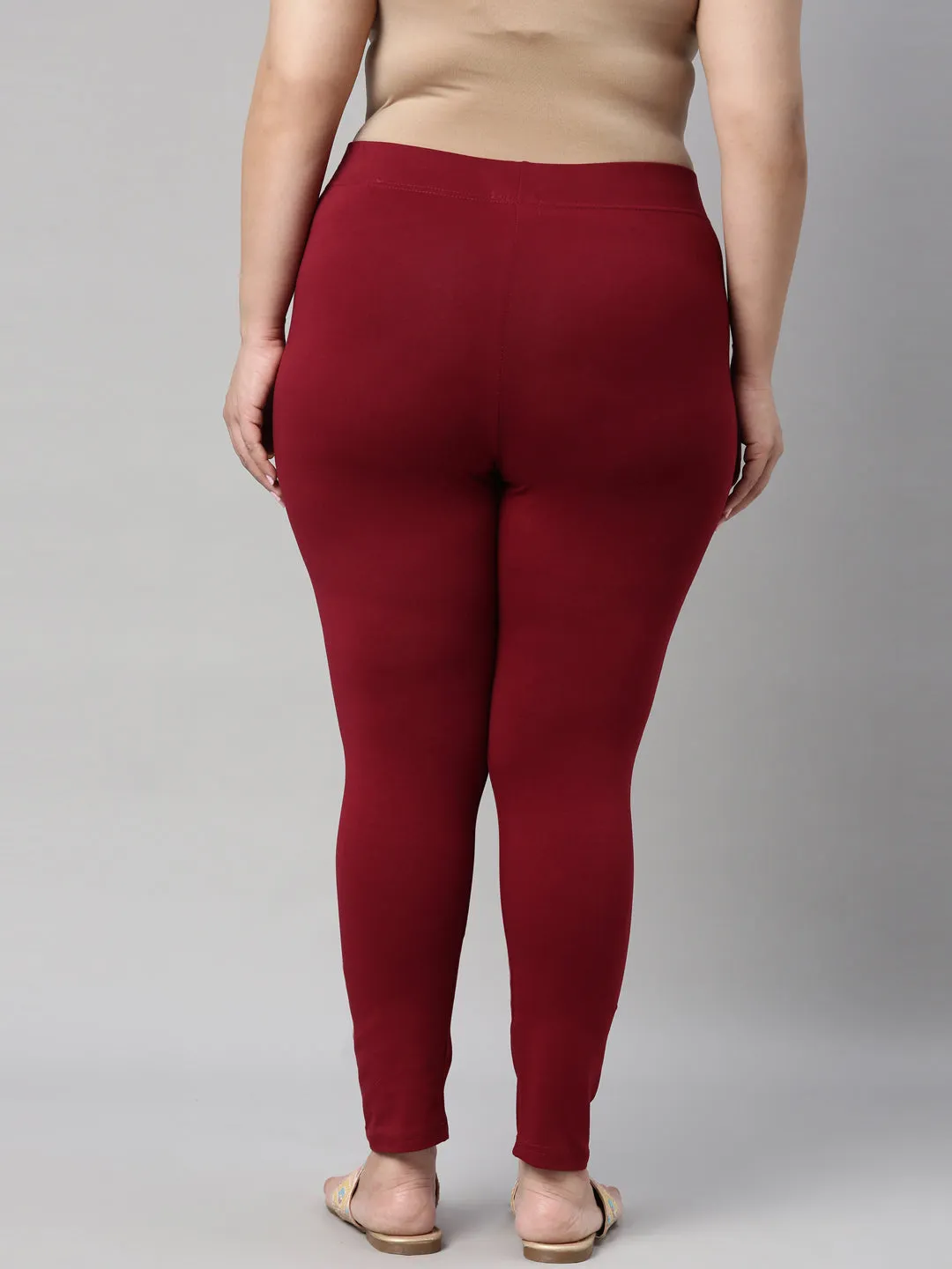 Maroon Cotton Stretch Ankle Length Leggings