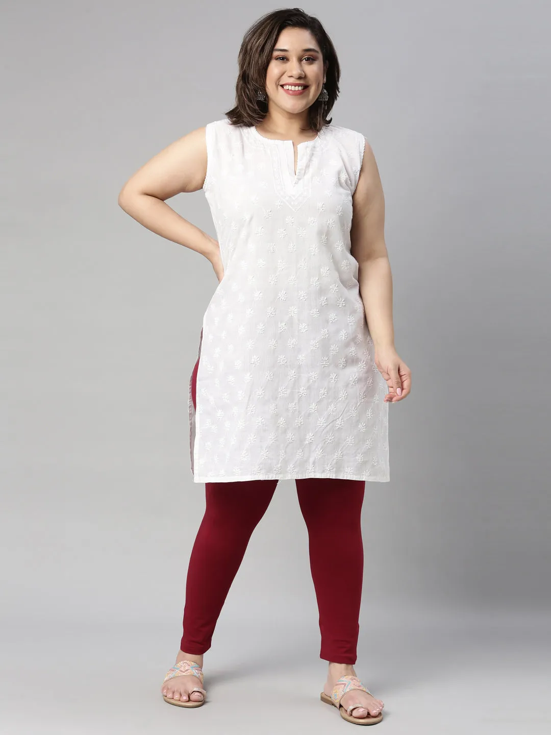 Maroon Cotton Stretch Ankle Length Leggings