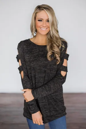Meet Me Halfway Cold-Shoulder Top ~ Charcoal