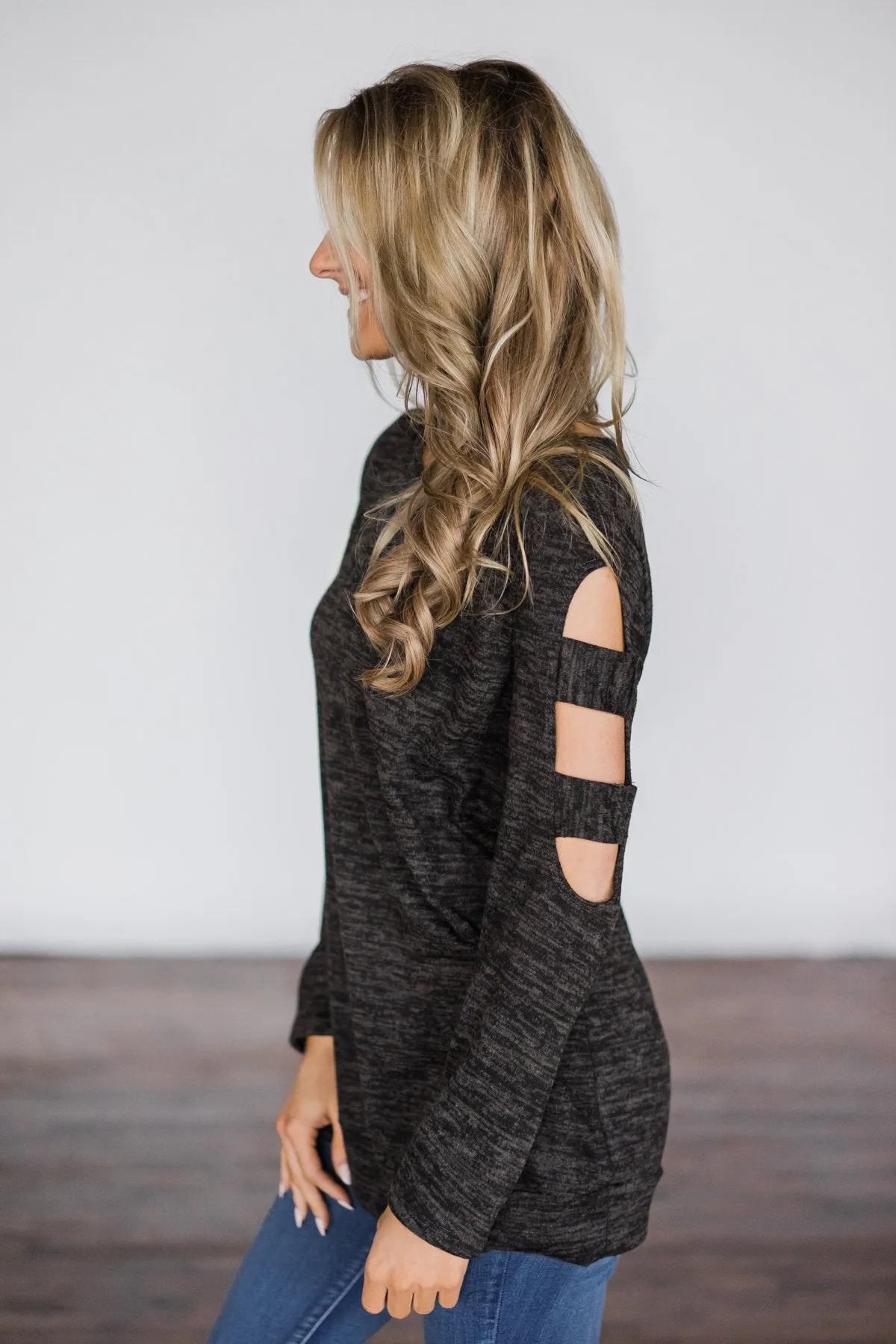 Meet Me Halfway Cold-Shoulder Top ~ Charcoal