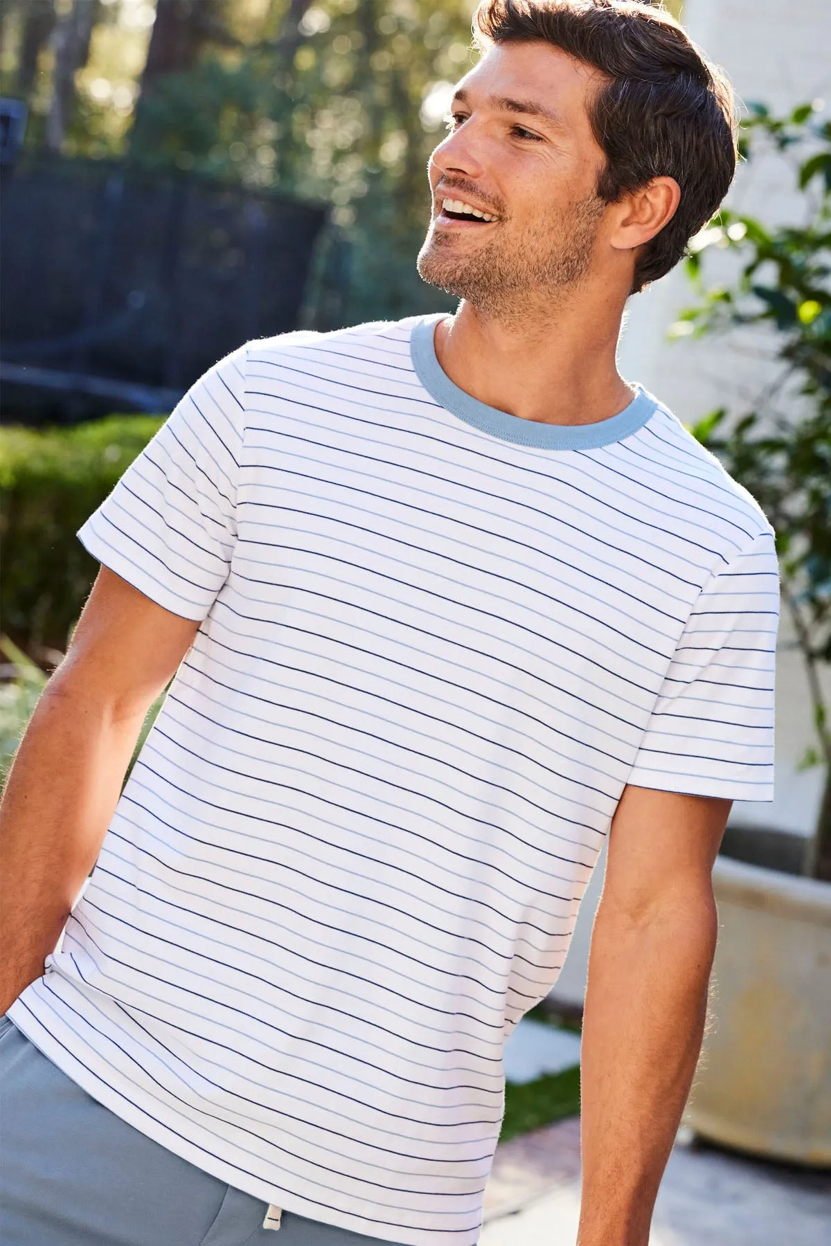 Men's Pima Sleep Shorts Set in Marlin Blue Nautical Stripe